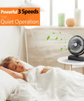10000mAh Battery Operated Camping Fan With LED Light And 7 Inch USB Fan in bedroom setting with sleeping child