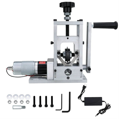 Heavy Duty Wire Stripper With Hand Crank For Manual Or Drill Auto Peeling, aluminum build, adjustable settings.