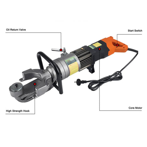 CUTPOIY Electric Hydraulic Rebar Bender Machine for Concrete Steel Bars Up To 22mm with oil return valve and start switch.