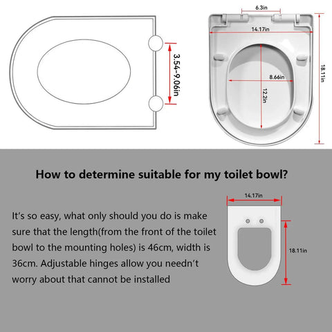 No Slam Slow Close Toilet Seat With Soft Close Lid White D Shape Elongated Design Quick Release Hinges dimensions guide