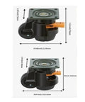 Heavy Duty Retractable Leveling Caster engineered to support 2200 lbs, showing dimensions and snap action ratchet lever.