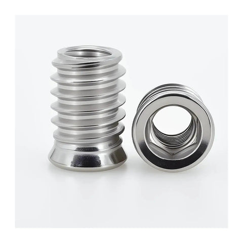 Two stainless steel hex socket threaded inserts displayed for 5/10/20 Pack Stainless Steel Hex Socket Threaded Inserts M4 To M10 For Wood Furniture Assembly