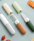 Stainless Steel Fruit Peeler Knife Double Head Portable For Kitchen And Outdoor Use, various covers and slices, viewed from top