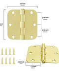 24 Pack Polished Brass Door Hinges For Interior Doors, Three And A Half Inch Square, Five Eighths Radius Corners, with screws