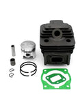 Thinking Process: 44mm engine repair kit with cylinder, piston, rings, pin, bearing, and gasket on white background