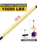 Heavy Duty Lift Sling Straps 10 Ft By 2 In Web Slings With 15,000 Lb Basket Capacity 2 Pack Tree Saver Recovery Winch Strap Yellow Made From Industry Grade Polyester With UV Resistant Material And Low Stretch shown with load capacity diagram