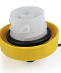 Close-up of E85 Gas Cap Replacement fits Jeep Chrysler Dodge and Ram vehicles, showing yellow cap design and sealing ring