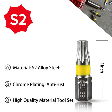 Ratcheting Screwdriver Bit And Socket Set With Magnetic Precision Bits, 1 inch S2 alloy steel bit with anti-rust chrome plating