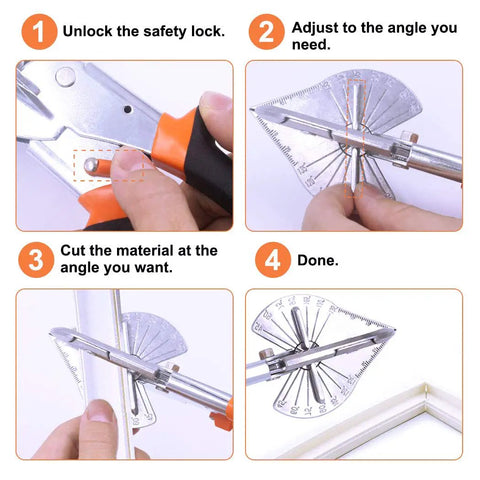 Multi Angle Miter Cutter For Angled Trimming And Molding, 45 To 135 Degree Adjustable Hand Tool usage demonstration steps