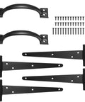 Heavy Duty Wood Gate Hardware Kit With Four 8 Inch Hinges Two Self Adjusting Latches Two Door Handles Screws Included Black Finish For Outdoor Fence Swing Gates Easy Install And Durable Outdoor Gate Hardware, black hinges and handles