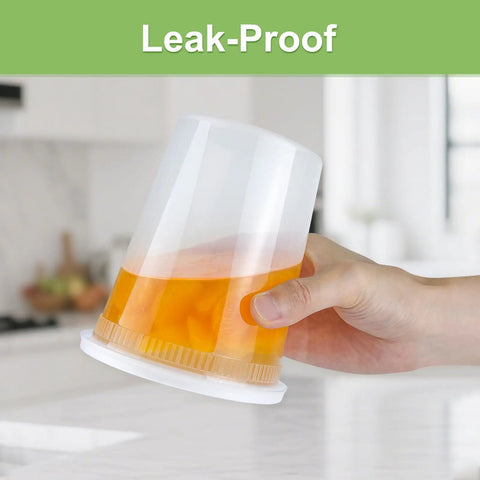60 Complete Deli Container Sets With Lids, BPA-free airtight container holding liquid, demonstrating leak-proof feature.