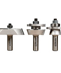 Top Shelf Half Inch Shank Cabinet Door Router Bit Set includes factory matched raised panel rail and stile cutters with shear micro grain carbide heads.