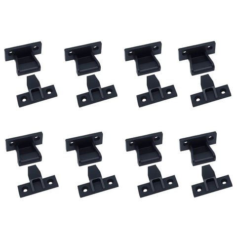 Slick Eight Piece Push On Cabinet Connectors Made For Dead Simple Furniture Panel Joinery And Wardrobe Door Mounting, black plastic clips.
