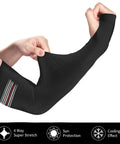 Crushing The Heat With Style These Cool Ice Silk Arm Sleeves Feature A Fly Us Flag And Aviation Wrench Design, stretchy and black.