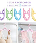 10 Pack Travel Hangers for Cruises and Trips, Portable Folding Clothes Hangers in various colors, hanging socks and bra