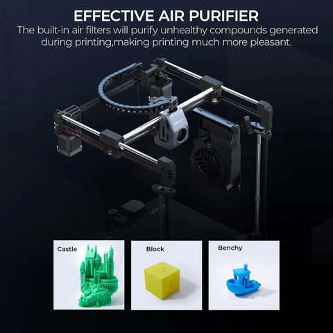 Effective air purifier feature of K1C 3D Printer Crazy Fast CoreXY System With 600 Millimeters Per Second Print Speed And 20000 Millimeters Per Second Squared Acceleration, Clog Free Direct Extruder, 300C Printing Capability, Carbon Fiber Filament Ready, Auto Leveling And AI Camera.