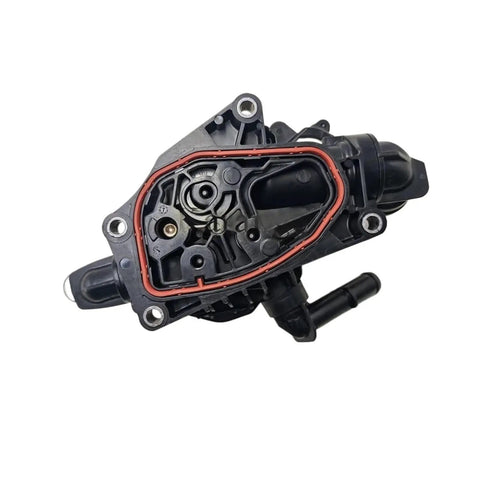 Premium Engine Thermostat Housing Assembly With Integrated Thermal Management Kit For Kia Hyundai Elantra Kona Santa Fe 2 Liter top view showing internal components and seal.
