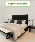 Bedroom with bench using Black Metal Table Legs Set 28 Inch High By 24 Inch Wide, Two Tier DIY Desk Support, H Shape Design, Heavy Duty Steel