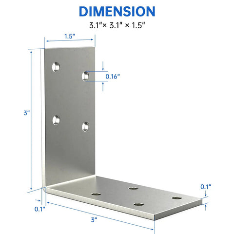 Heavy Duty 12 Gauge L Brackets 3x3 Inch Galvanized Corner Braces For Woodworking And Home Diy Projects 90 Degree Right Angle Supports For Shelves Beds Furniture Timber 25 Pieces with dimensions.