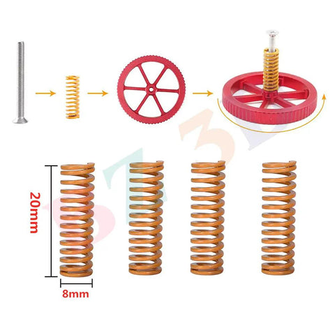 Ender 3 Upgrade Kit With Metal Leveling Nuts, 4 Hot Bed Springs, and assembly diagram for Ender 3 V2 Pro S1 Plus Neo Max.