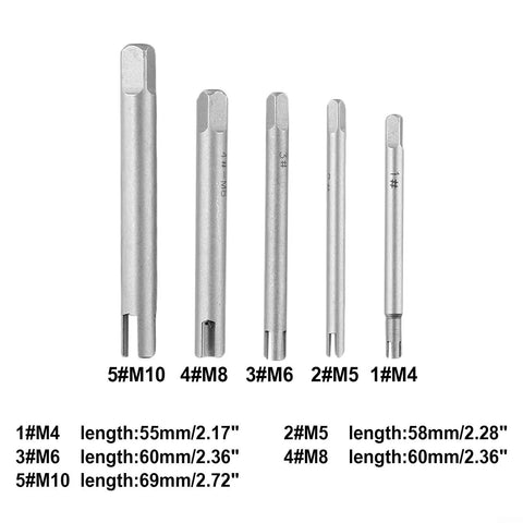 Premium Alloy Steel Tap Extractor Set 5 Pieces Metric Screw Remover Drill Tool Kit for Broken Taps M3 M5 M6 M8 M10 Square Head Guide Wrench Removal Repair Gear, 5-piece set M4-M10