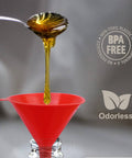 Four Piece Plastic Funnel Set With Nesting Design in Red, super handy funnel transferring liquid to a bottle, BPA-free and odorless