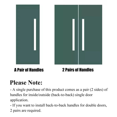 Illustration showing one and two pairs of Heavy Duty Modern Stainless Steel Door Handles Black Coated Push Pull For Entry Doors