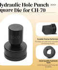 Square Punch Die For CH-70 Hydraulic Press 6.5 By 6.5 mm Beefy Heavy Duty Hole Punch Die shown from multiple angles