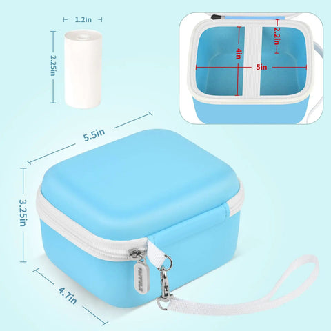 Kids Instant Print Camera Case With Three Roll Paper Refill Durable On The Go Case For Esoxoffore And Friends Dylanto Prograce Dududragon Careenoah Gktz Yeehao Letshaha Enerhamp Anchioo Ytetch Amzelas Weefun, blue PU case 5.5x4.7x3.25 in