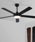 52 Inch Wood Ceiling Fan With Light And Remote Cool Five Blade Design Six Speed Levels LED Dimmable Reversible Motor Black Finish