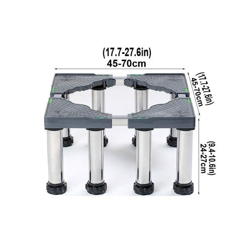 Adjustable Stainless Steel Appliance Stand With Telescoping Base For Washer Fridge And AC Units - 8-leg configuration, sizes shown