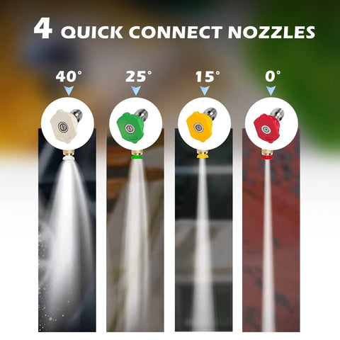 Image showing 4 quick connect nozzles for Beast Mode Electric Pressure Washer 1800 PSI With 1.3 GPM for varied spray angles.