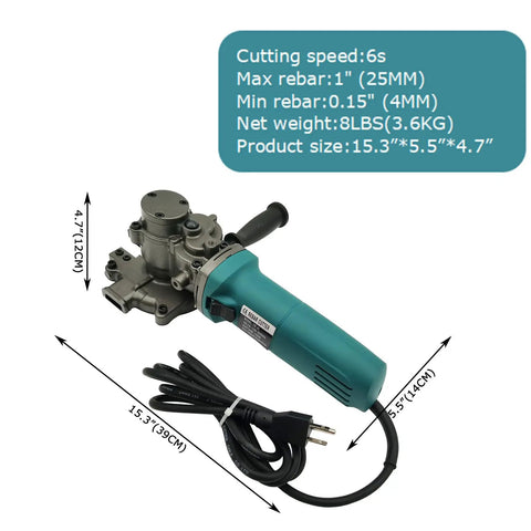Handheld Electric Rebar Cutter Beast And Cold Cut Saw 1100W Portable Metal Cutting Tool shown with electric cord and aluminum head.