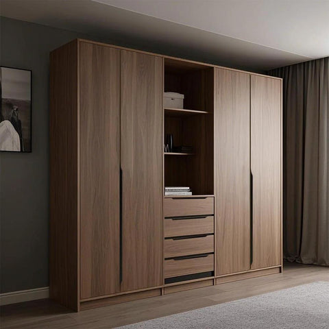 Wooden wardrobe with 5 Pack 400mm Black Edge Finger Pull Drawer Door Handle For Cabinets And Furniture Aluminum Alloy Long Concealed Design Waterproof And Anti Rust Ideal For Kitchen And Bathroom Durable Weatherproof Aluminum Construction For Durable Long Lasting Use And handles