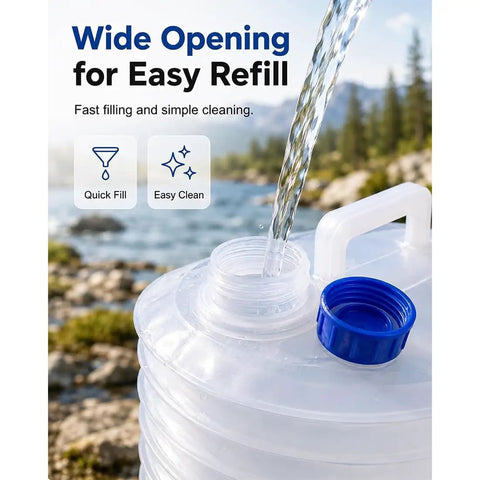 Two 2.6 Gallon Collapsible Water Container With Leak Proof Spigot For Camping And Outdoor Adventures being filled with water