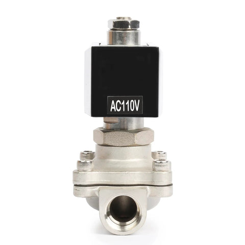 Stainless Steel Half Inch Solenoid Valve, Normally Open, 110 To 120V AC, 145 PSI Electric Valve For Water, Air, Diesel, Built Tough