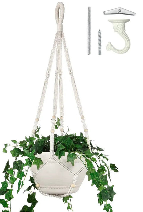 Extra Long 43 Inch Macrame Planter Hanger For 12 Inch Pots With Swag Hook Large Indoor Plant Display No Tassel Cotton Rope Beige XL No Pot Or Plant Included Sturdy 4mm Cord