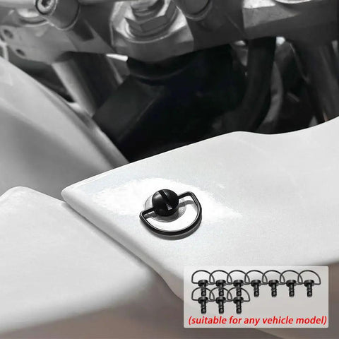 No Sweat 1/4 Turn Quick Release Fasteners With Universal D Ring Clips For Car Panel Trim And Bike Fairings That Actually Hold Firm Includes Ten Heavy Duty Iron Pieces Built Like A Tank on a motorcycle panel.