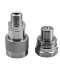 Front view: GLOCRORET 3/8 in, 10k PSI hydraulic quick-coupler set, chrome-plated with knurled grip, two pieces