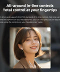 Person using headphones with in-line controls, 3.5mm jack supports CTIA standard, focus on BTR13 Bluetooth Headphone Amplifier