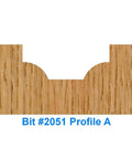 Profile of Bit #2051 from Six Piece CNC Signmaking Router Bit Set With 1/4 Inch Shank, showing a rounded carving pattern in wood.