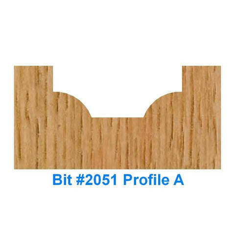Profile of Bit #2051 from Six Piece CNC Signmaking Router Bit Set With 1/4 Inch Shank, showing a rounded carving pattern in wood.