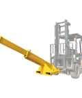 Beat Down Tough 11000 Lb Forklift Jib Boom Crane Telescopic Lifting Hoist Attachment on a forklift with a red hook, for heavy lifting.