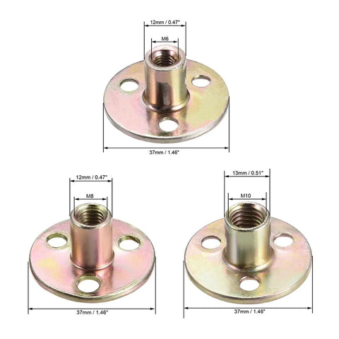 30Pcs M6 M8 M10 Brad Hole Tee Nuts With Beefy Round Base Screw In Carbon Steel Zinc Plated Furniture Hardware Three Hole Lock Nuts