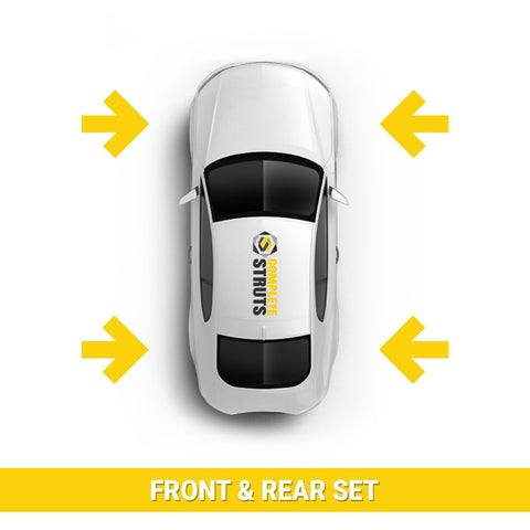 Top view diagram highlighting front and rear strut assemblies for 2007-2013 Silverado 1500, labeled 'Complete Struts'