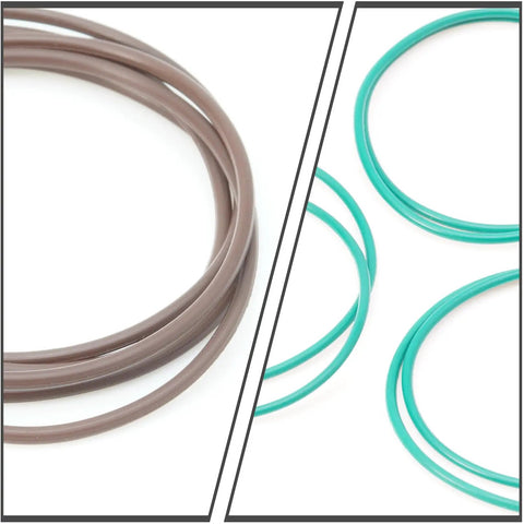Close-up of brown and green O Ring Replacement Kit For MTB Bottom Bracket Sealing Repair Includes Six FPM O Rings And Six FKM O Rings