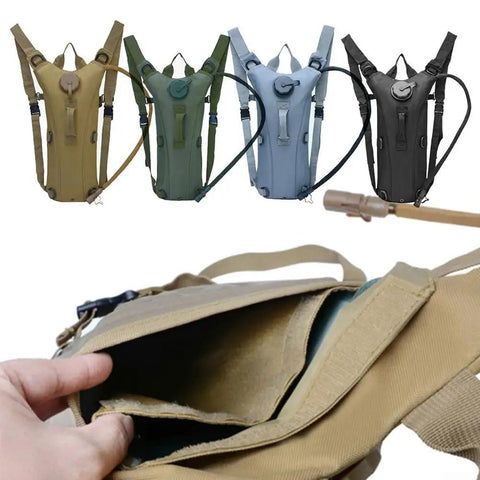 Four 3L Hydration Backpack With Removable Water Bladder Hands Free Design For Hiking Camping Cycling Running And Biking Durable 900D Oxford Fabric Gray Lightweight Comfort Easy Clean and beige close-up