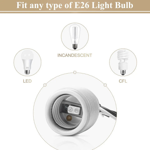 Image showing Two Pack E26 Medium Base Ceramic Light Socket compatible with incandescent, LED, and CFL bulbs.