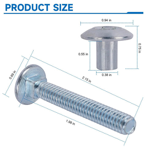 Trailer Hasp Bolt Kit With Carriage Bolts And Torx Barrel Nuts For Enclosed Trailers Zinc Plated 5 16 Inch 18 Threads shown with size dimensions