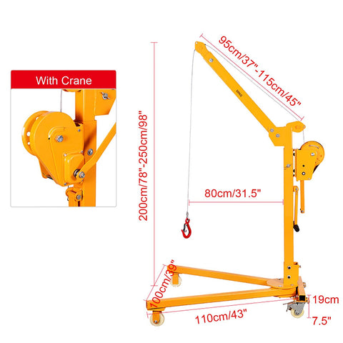 Rugged Foldable Hand Crank Engine Hoist Built Solid Like A Tank For Heavy Shop Tasks That Require Serious Lifting Power Without Any Sweat Or Hassle dimensions and features displayed.